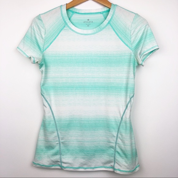 Athleta Running Wild Teal Ombre Short Sleeve Shirt - Picture 1 of 8